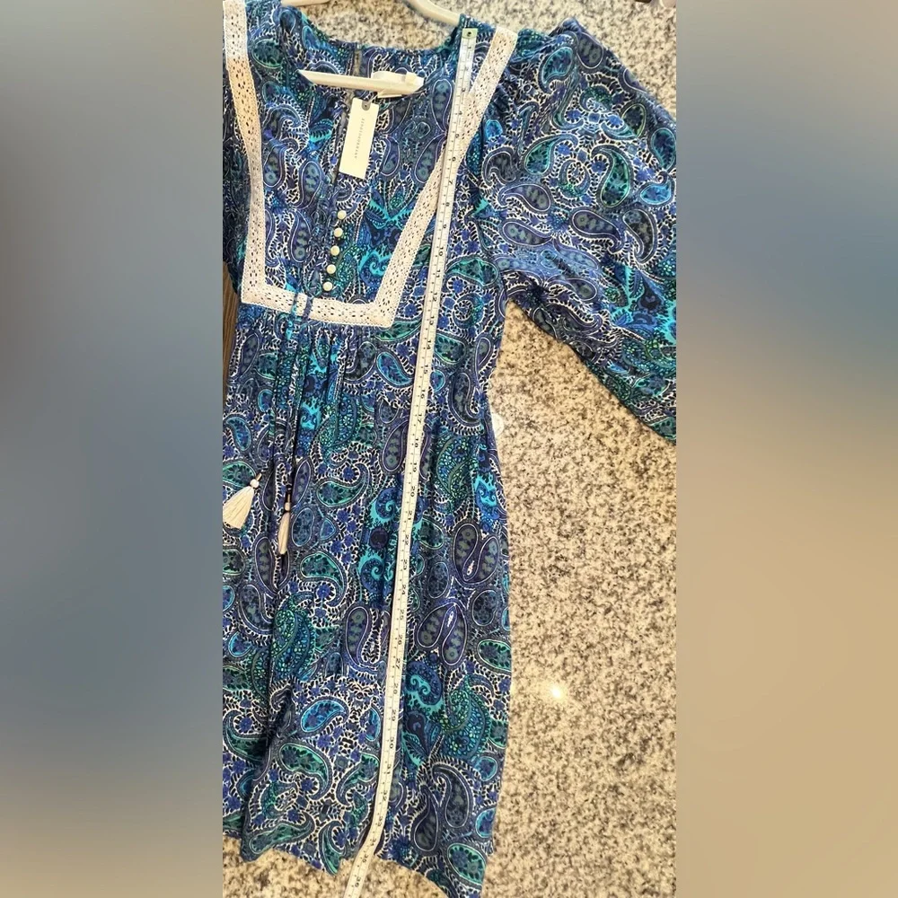 Anthropologie Blue Paisley Boho Romper Dress Size Small NEW